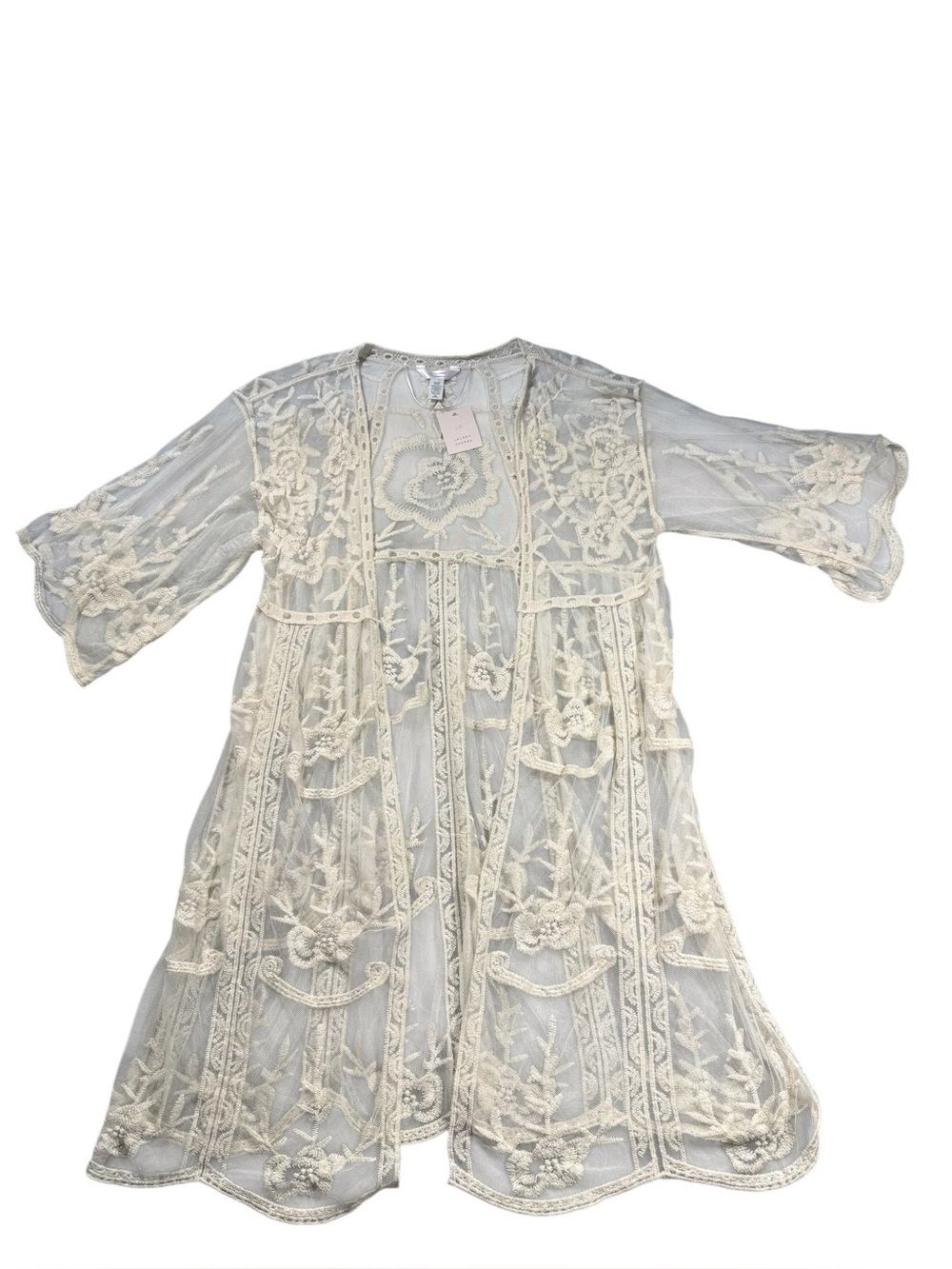 New LC Lauren Conrad One Size Ivory Sheer Embroidered Kimono Romantic Vacation - Picture 2 of 8
